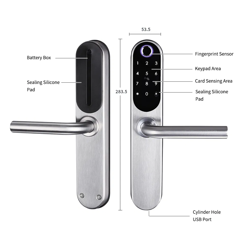 Intelligent Wood Smart Door Lock Fingerprint Unlock Digital Handle Lock BLE Ttlock APP Alexa Connection Cloud Data Deadbolt