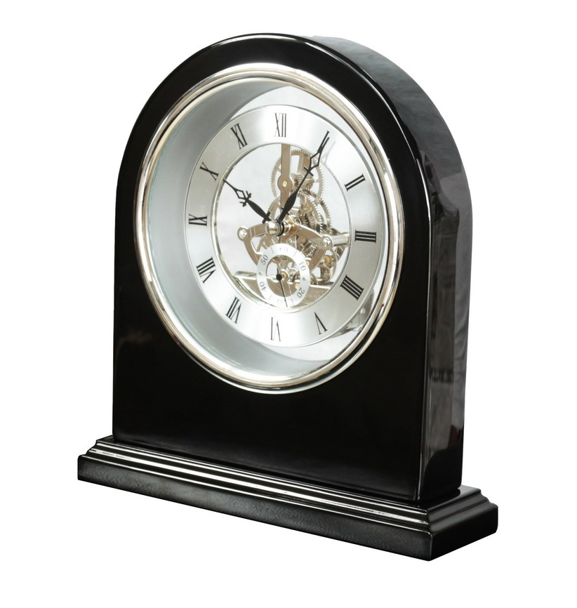 Black Piano Finish Skeleton Clock with Diamond Studded Ring