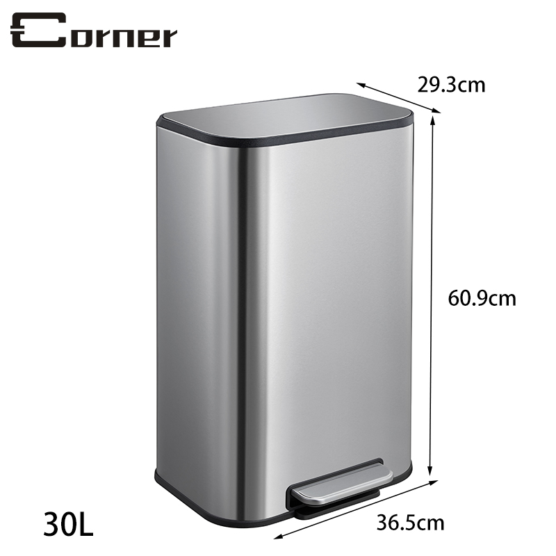 Мусорное ведро с педалью 30 л, черное, металлик