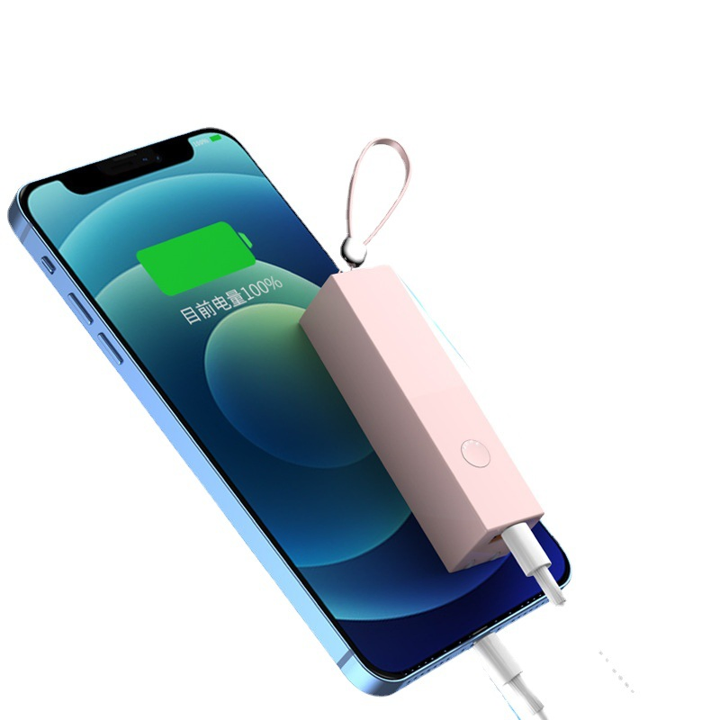 Best Promotion Gift OEM Portable Rechargeable Compact Capsule Build in Cable 2 in 1 Mini Power Bank for iPhone Android