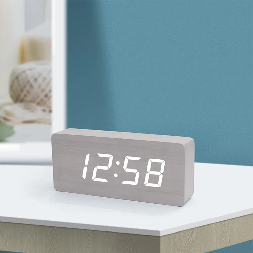 Square Homeware Table Decorative Wood LED Alarm Clock Christimas Gift