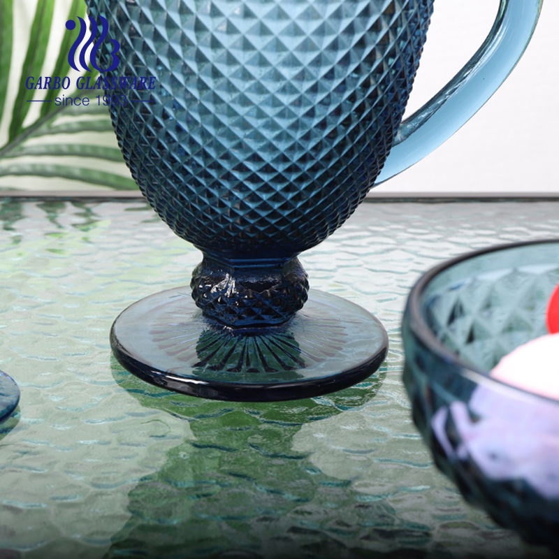 Solid Blue Grey Green Purple Color Glasses Water Jug 1300ml Diamond Engraved Design Hot Selling Water Juice Glass Pitcher