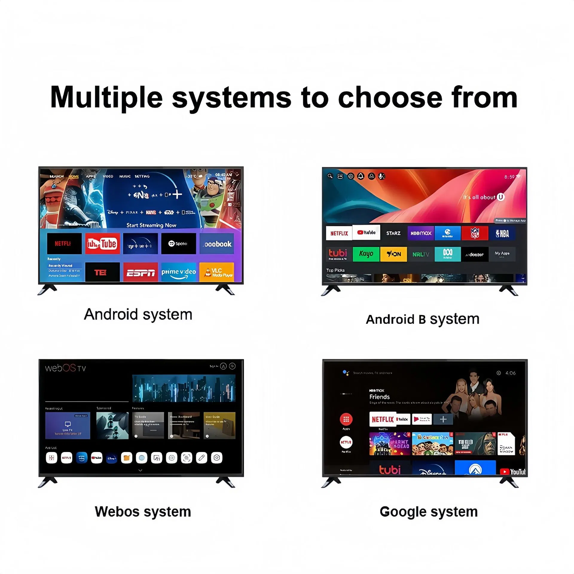 Android/Google 4K 8K Ultra HD LED TV Frameless 32 55 65 75 85 100 110 Inch Mini LCD Qled OLED Television 120Hz 3D Smart TV