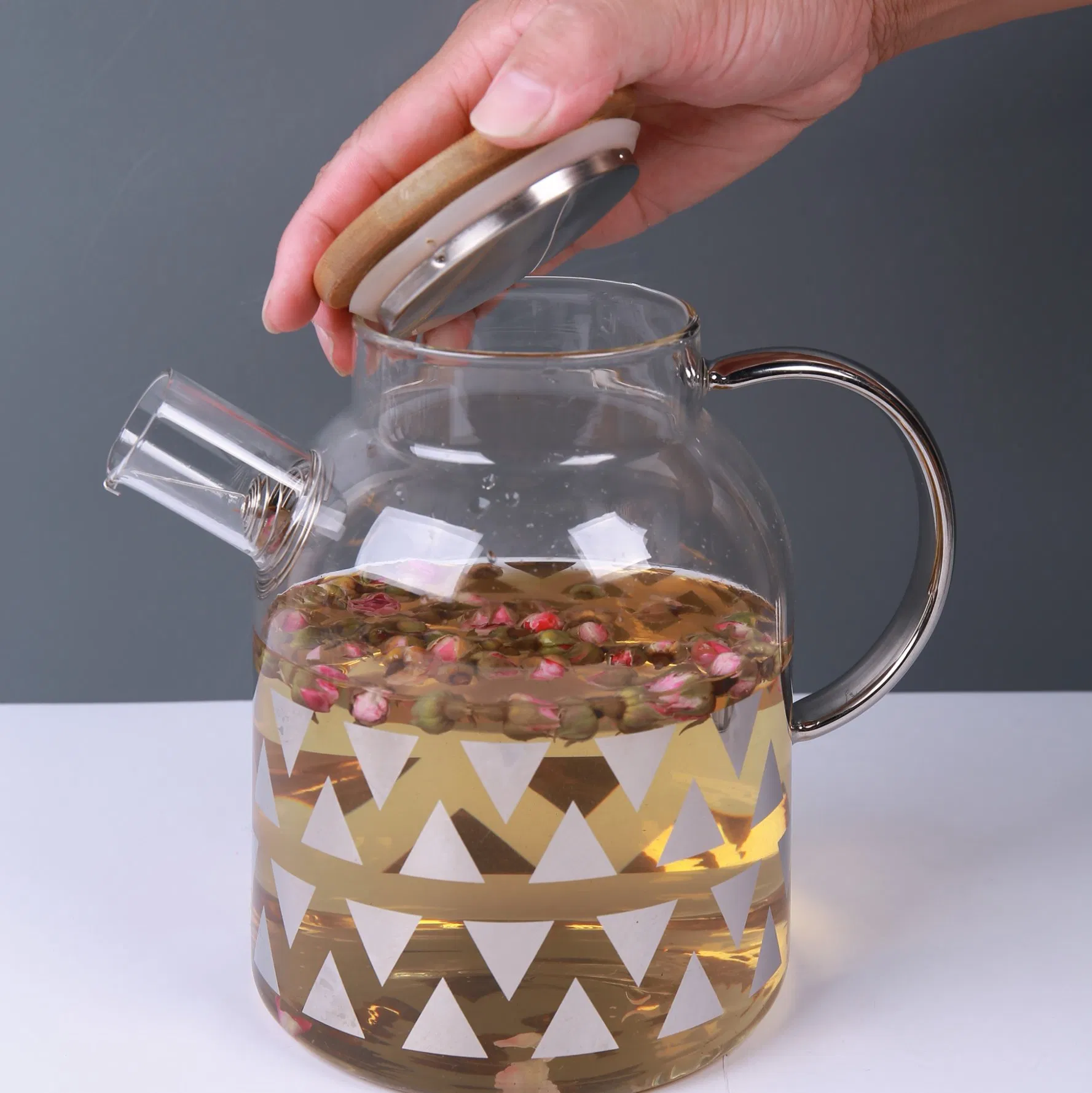 1.8L Borosilicate Glass Water Pot Glass Teapot with Handle