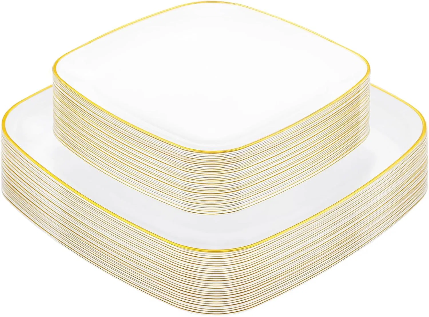 White and Gold Plastic Plates Disposable Square Gold Heavy Duty Dinner Plates for Party & Wedding