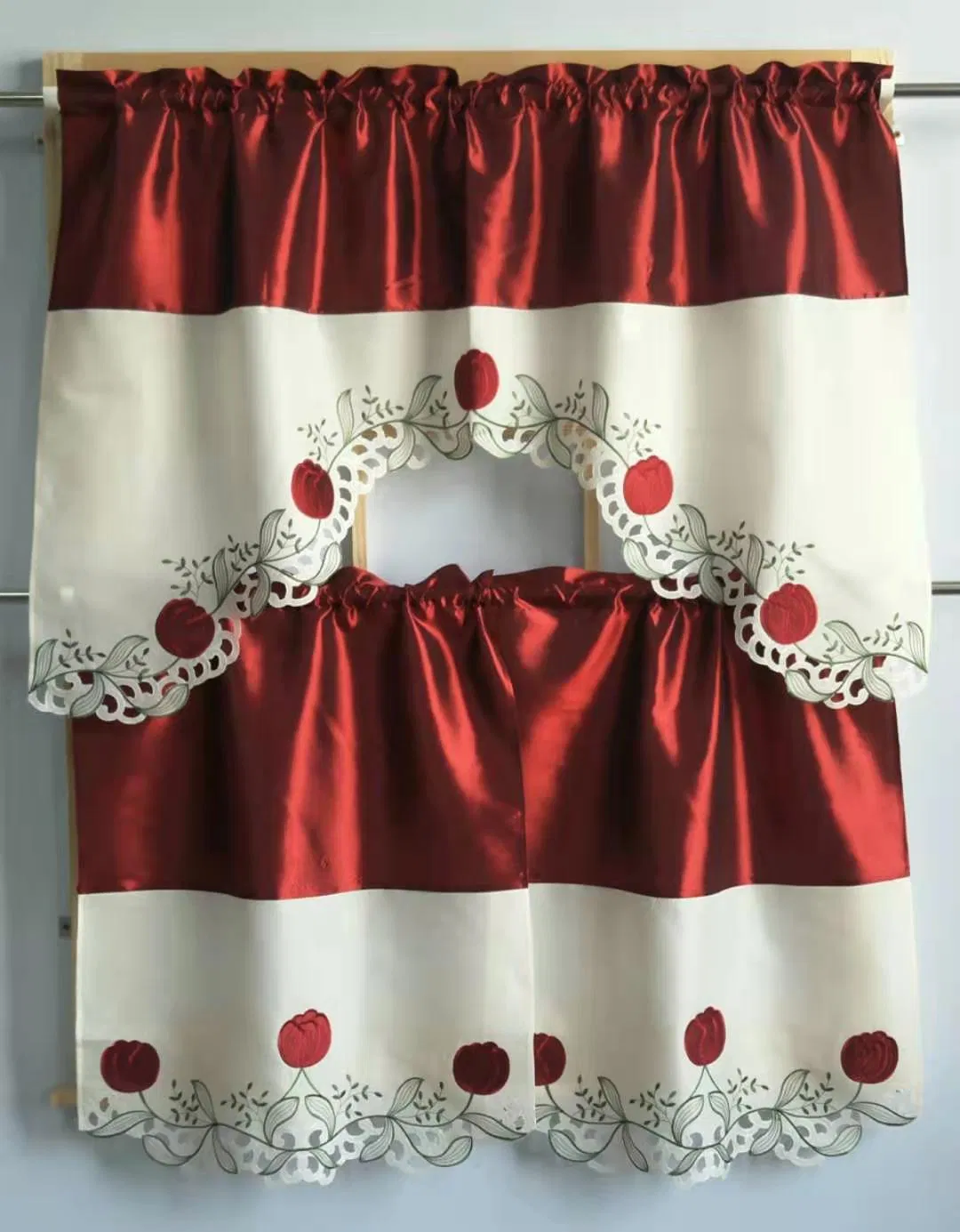 Patch Rose Flowers Embroidery Kitchen Curtain for Your Cozy Kitchen