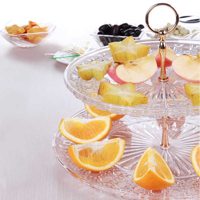 3 Layers Clear Embossed Decorative Wedding Party Plastic Fruit Tray Cake Plate