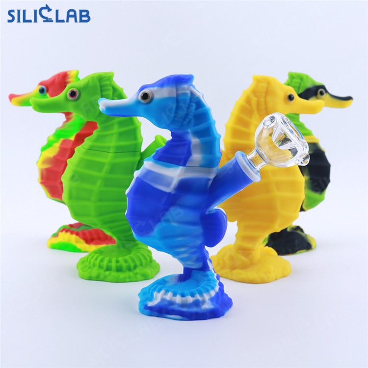 Siliclab Seahorse Design Glass Pipe Silicone Water Pipe Hookah Smoking Bubbler Smoking Pipes