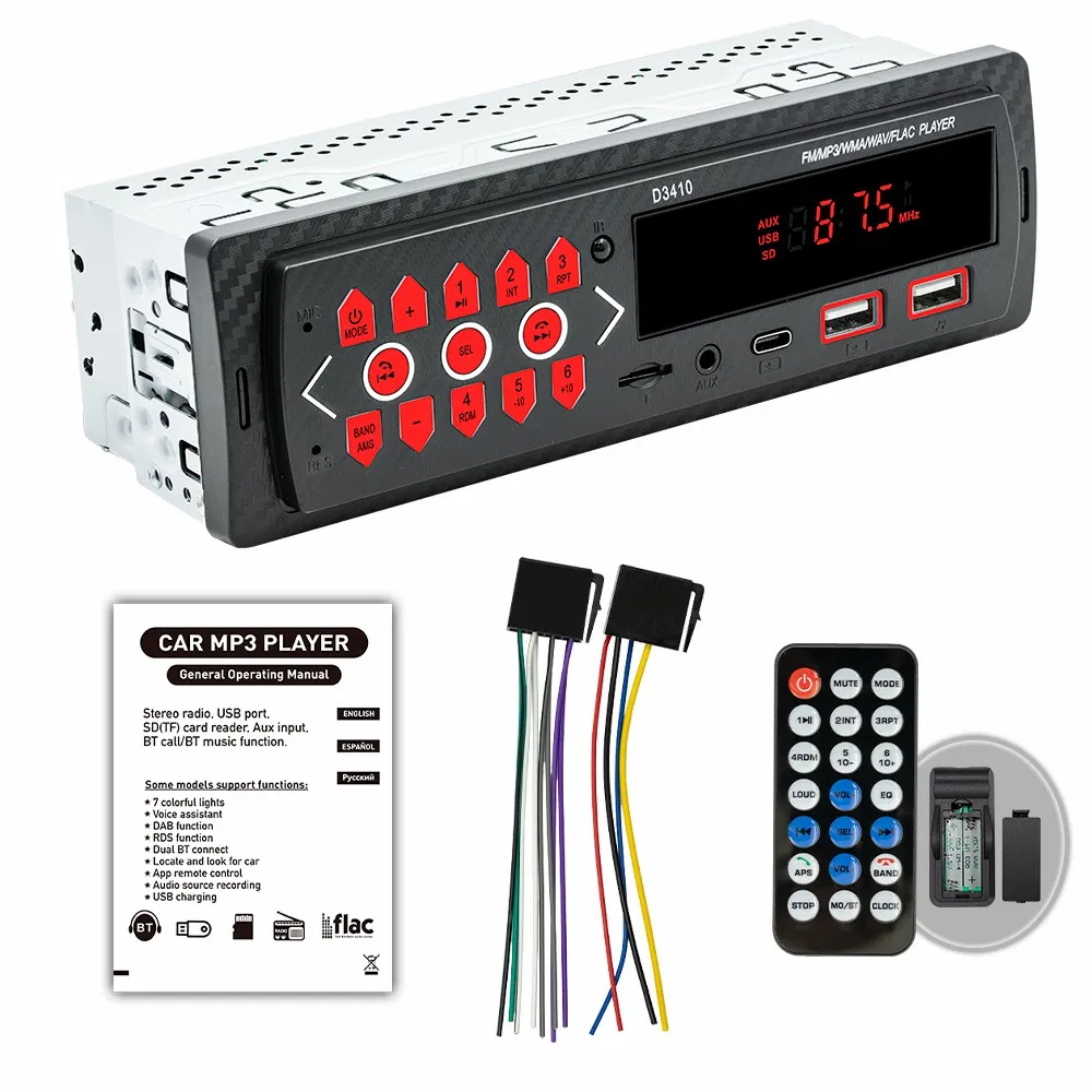 D3410 Bluetooth MP3 Автомагнитола с поддержкой карт памяти TF, USB и FM-радио