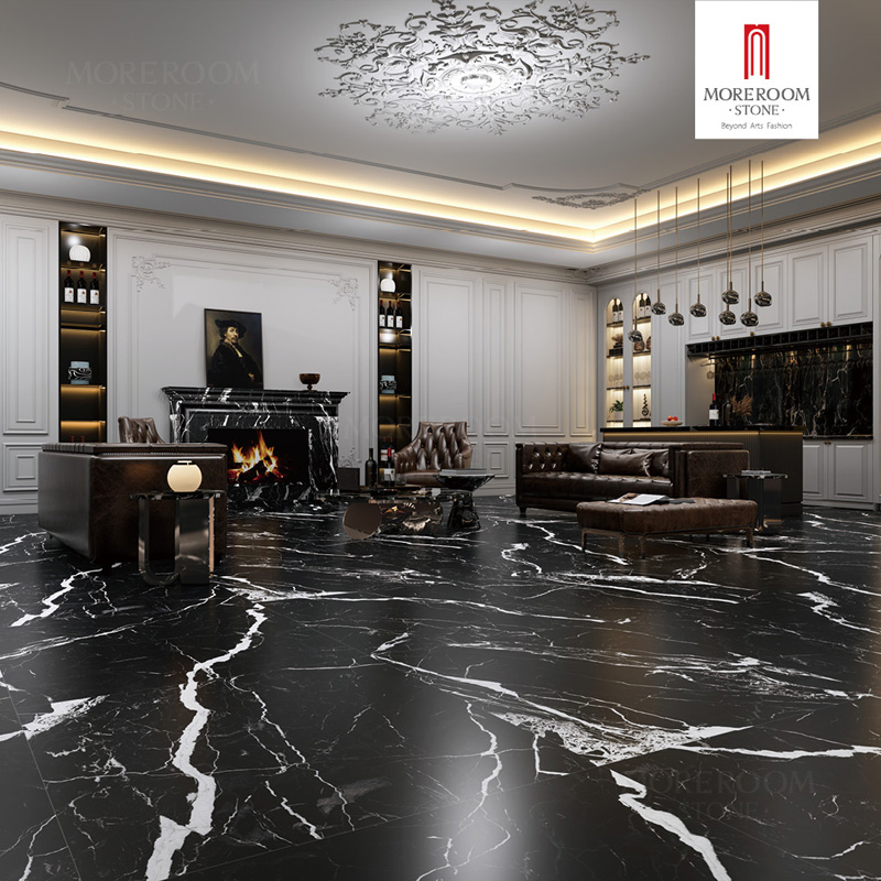 Porcelain Slab Napoleon Black Marble Tiles for Luxury Flooring and Wall Cladding