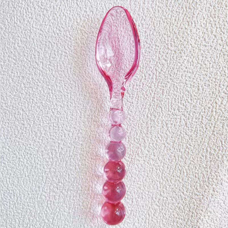 OEM Medieval Glass Beaded Tableware Spoon and Fork Creative Transparent Pink Green Glass Dinner Set