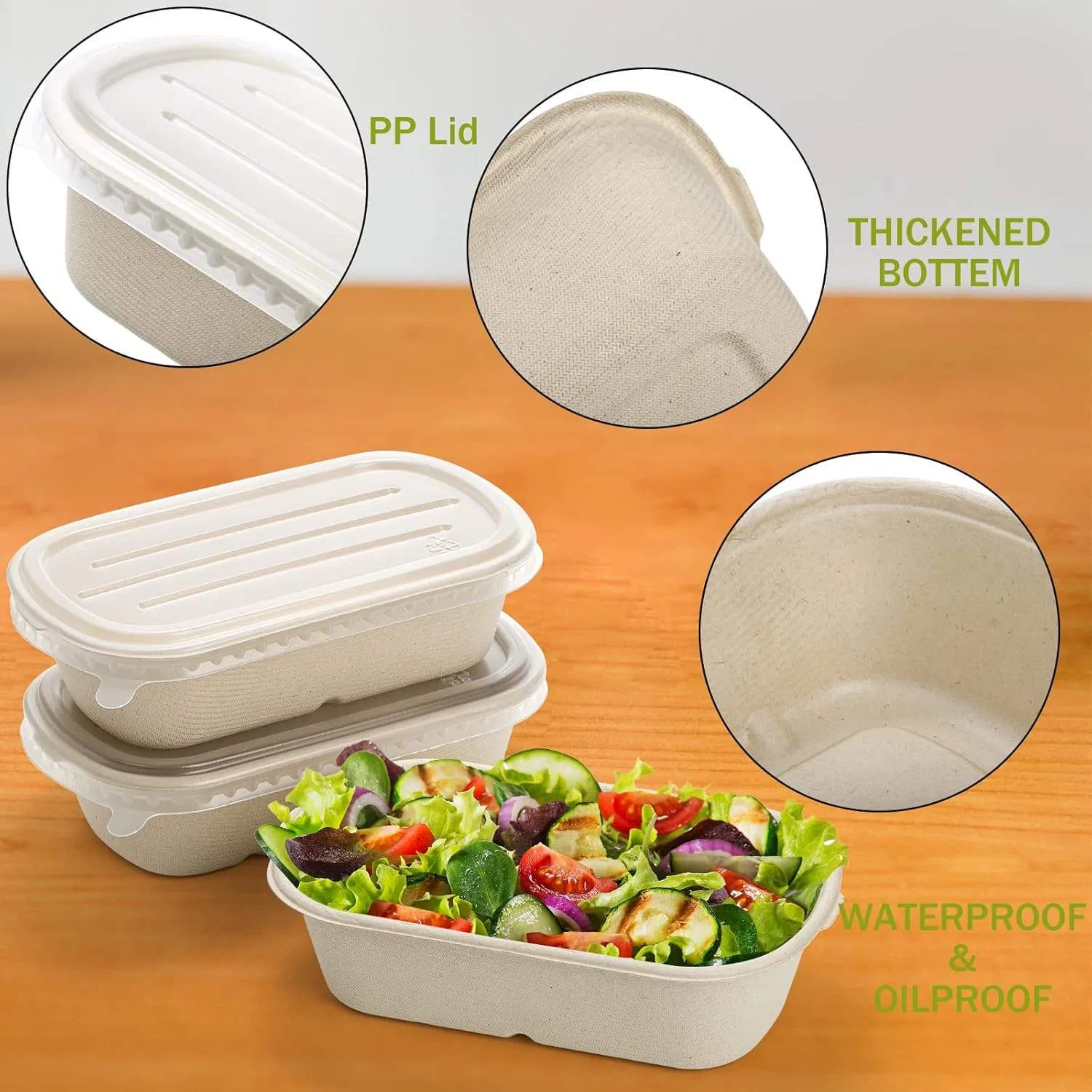 Biodegradable Square 2-Section Box for Salads with Leakproof Barrier