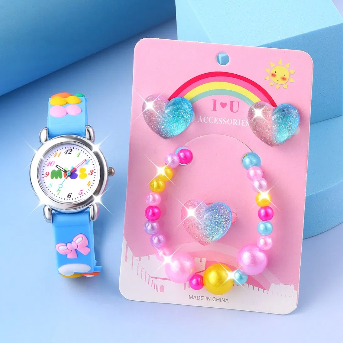 Cute Kids Watch Heart-Shaped Jewelry Blue