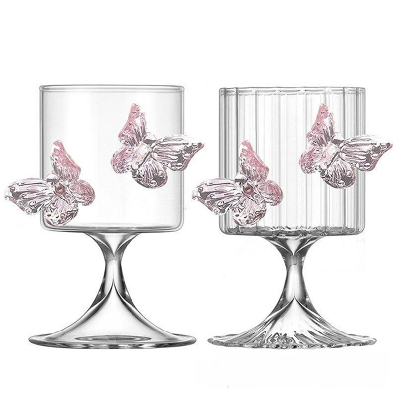 Pink Butterfly Wine Glasses with 3D Butterflies Champagne Glasses for Weddings Party