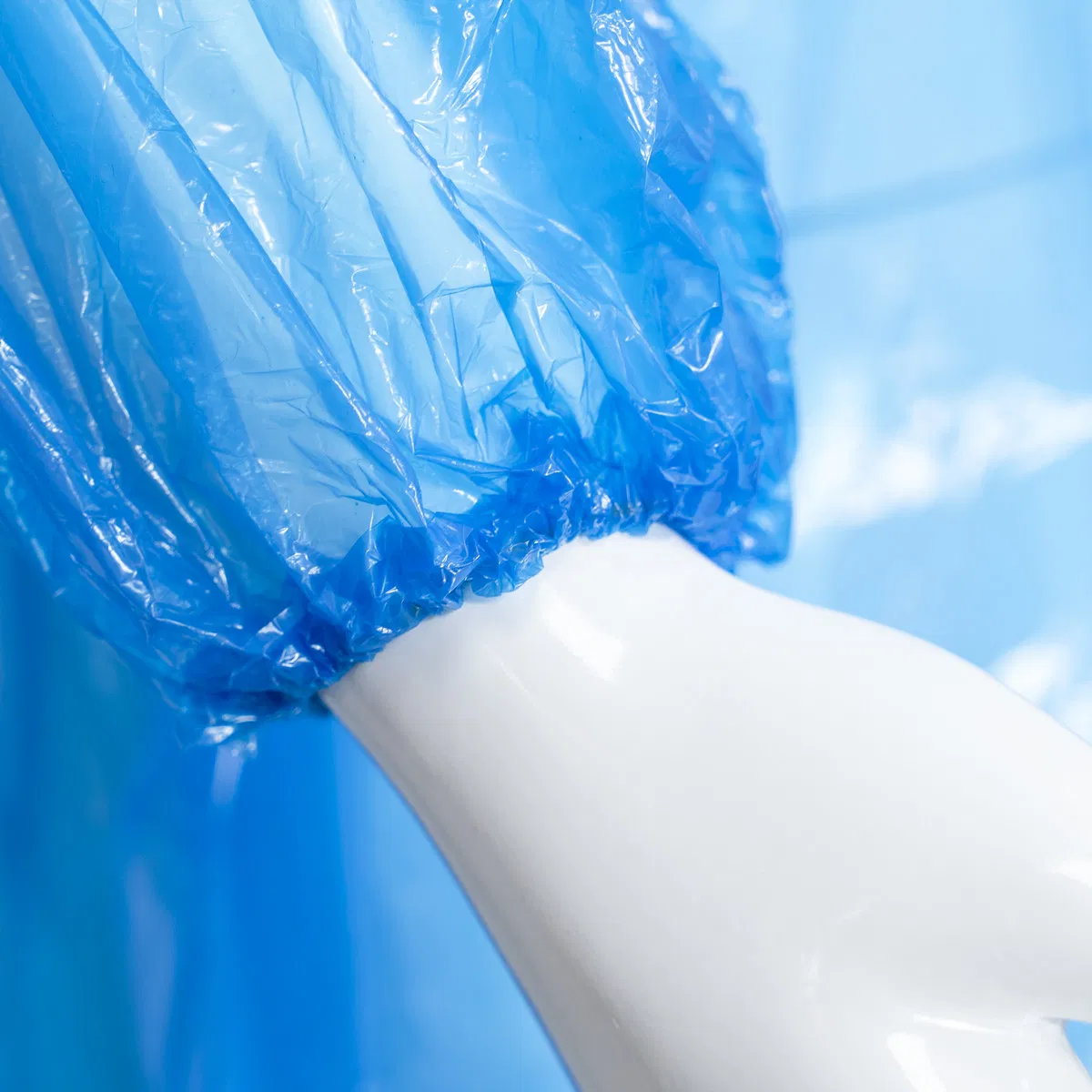 Blue/White Adult Disposable PE Plastic Raincoat Waterproof Rain Poncho