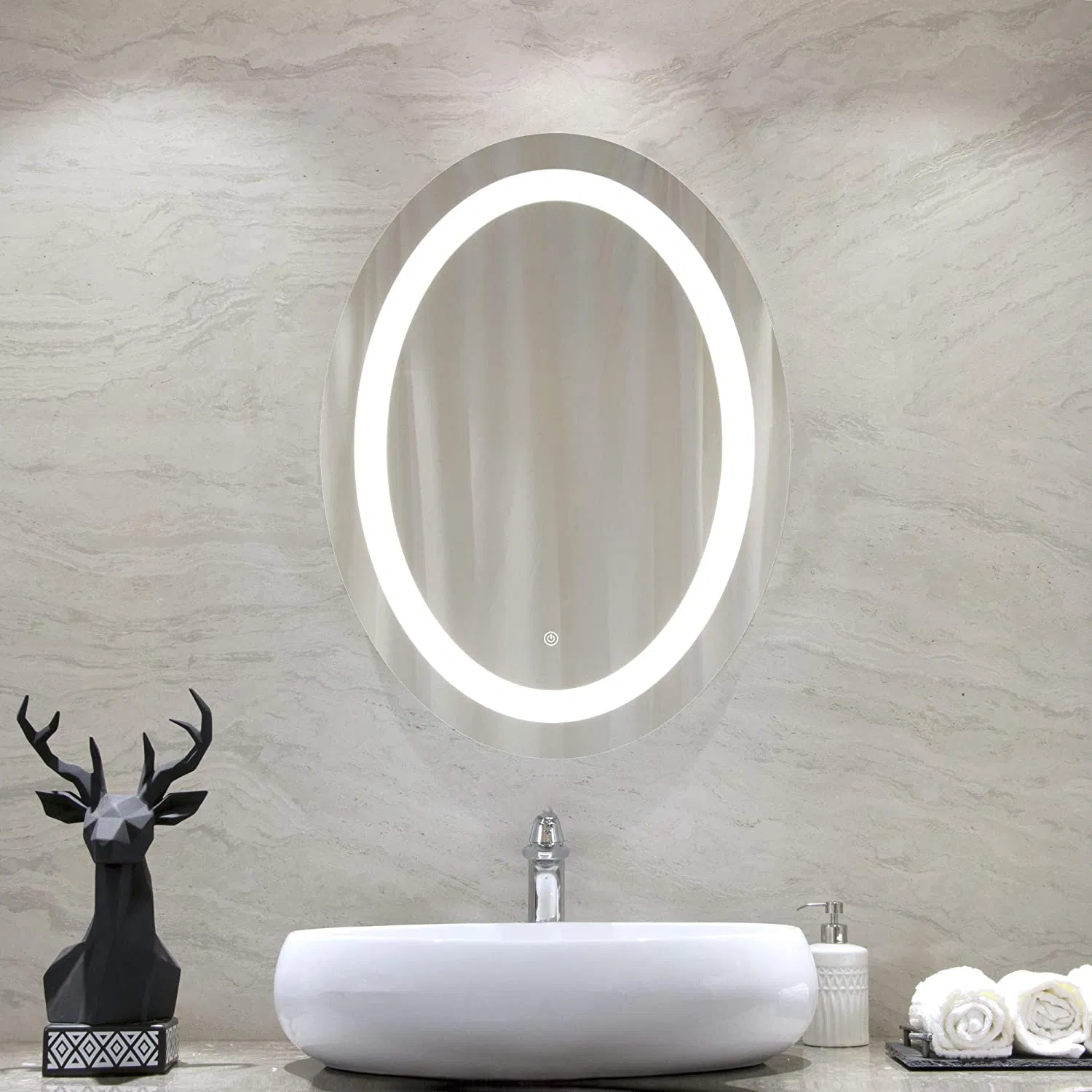 Oval Home Hotel Bathroom Decor LED Mirror Lighted Makeup Mirror Dimmable Vanity Mirror Anti-Fog Wall Mounted Mirror with Lights