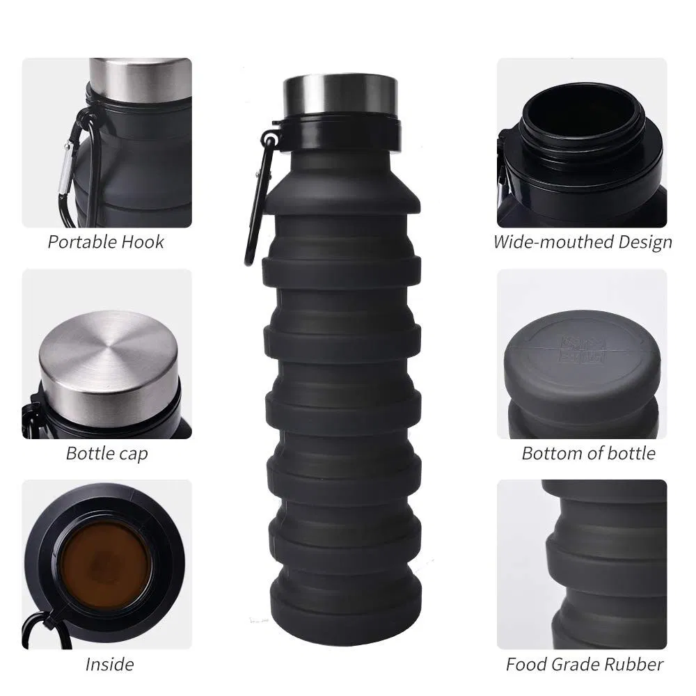 BPA Free Leakproof Portable Collapsible Silicone Folding Travel Water Bottle Retractable Silicone Sports Water Bottle Foldable Silicon Water Bottle