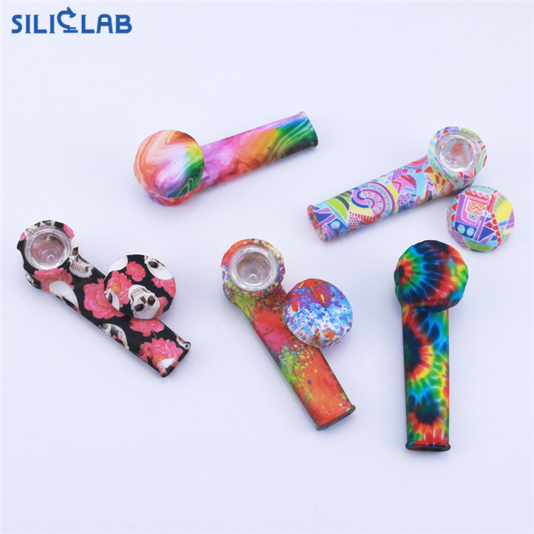 Siliclab Pattern Customization Smoking Tobacco Dry Herb Mini Silicone Pipes Glass Bowl Smoking Pipe