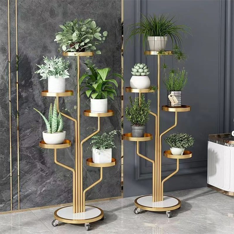 Wholesale Courtyard Flower Rack Living Room Movable Wheel Rack Indoor Home Balcony Flower Pot Rack