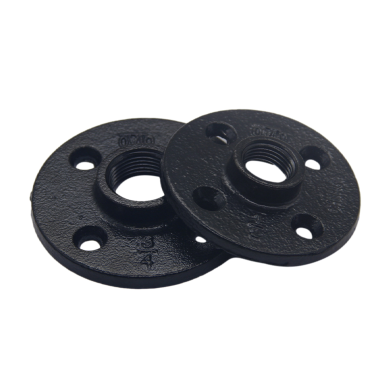 Floor Flange Pipe Fittings 1/2 Inch Industrial Pipe Flange Black Malleable Iron Flange Pipe Fittings Threaded Decorative Plumbing Flange for DIY