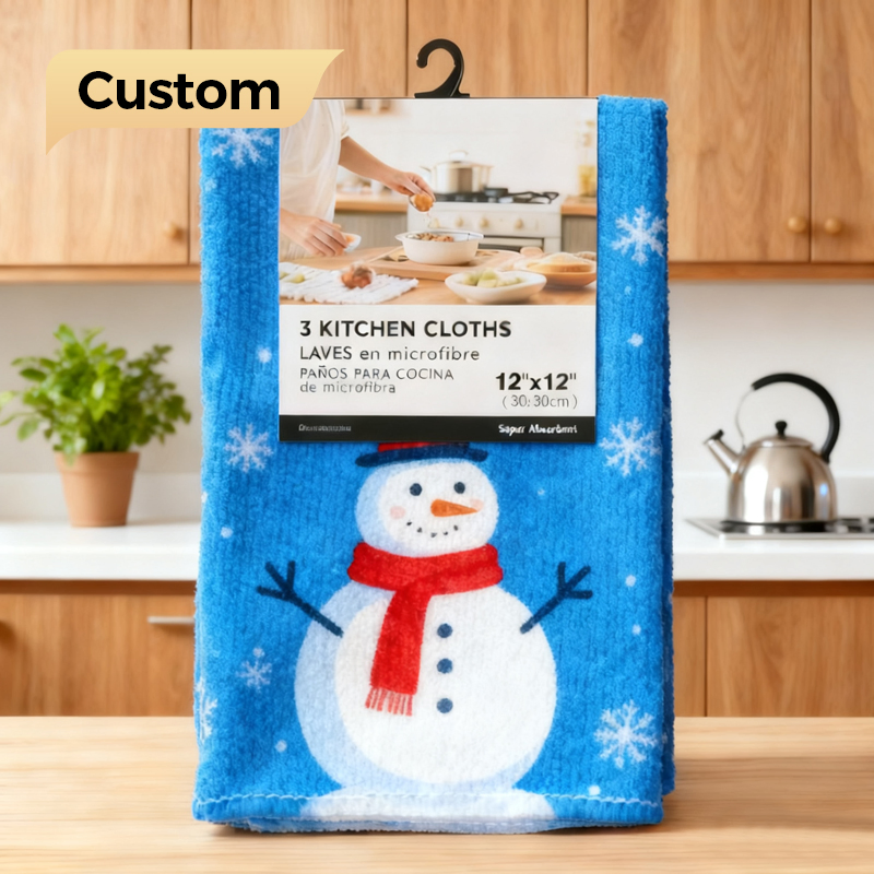 Custom Microfiber Christmas Kitchen Cloths Super Absorbent Dish Towels