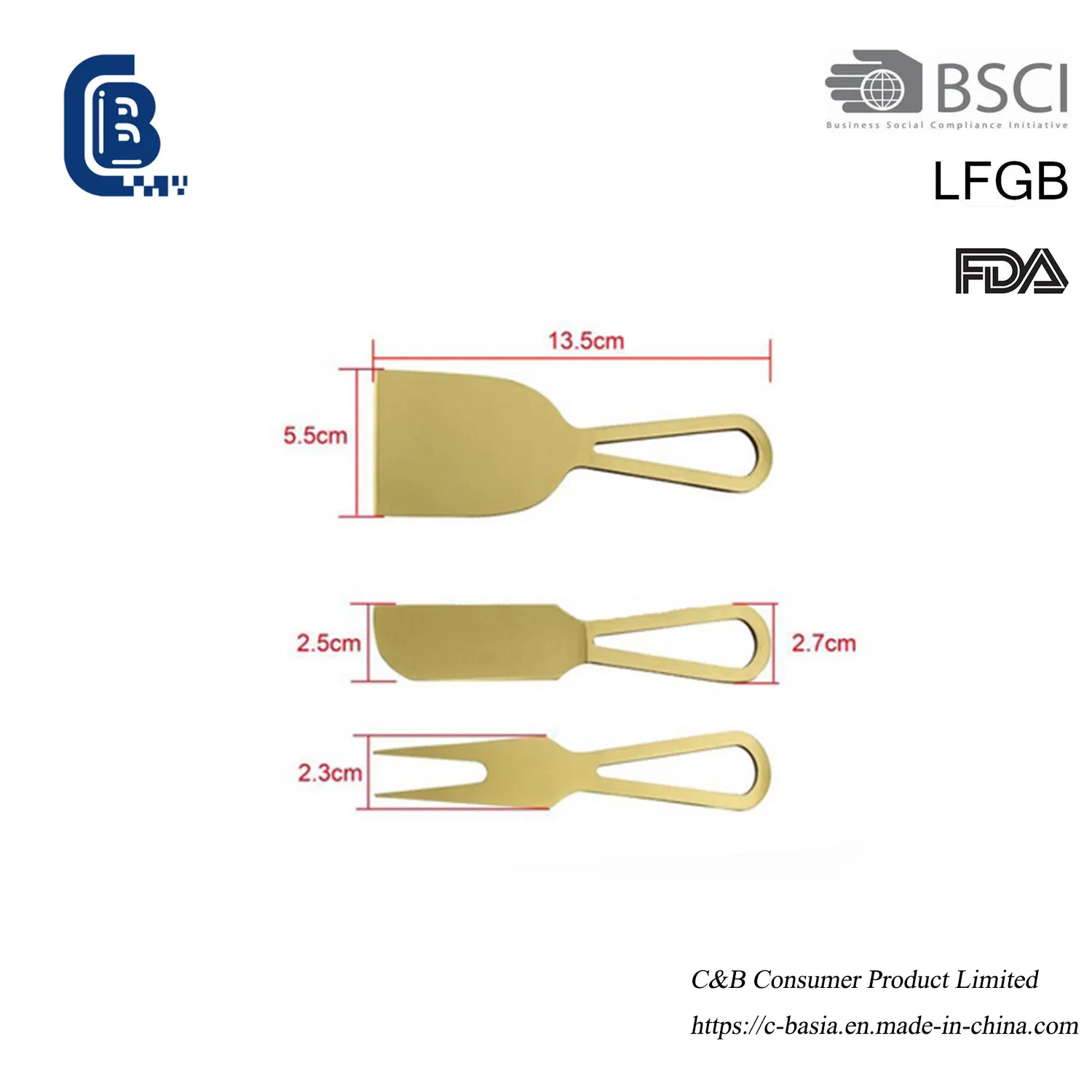 Набор из 3 ножей для сыра, золотистые