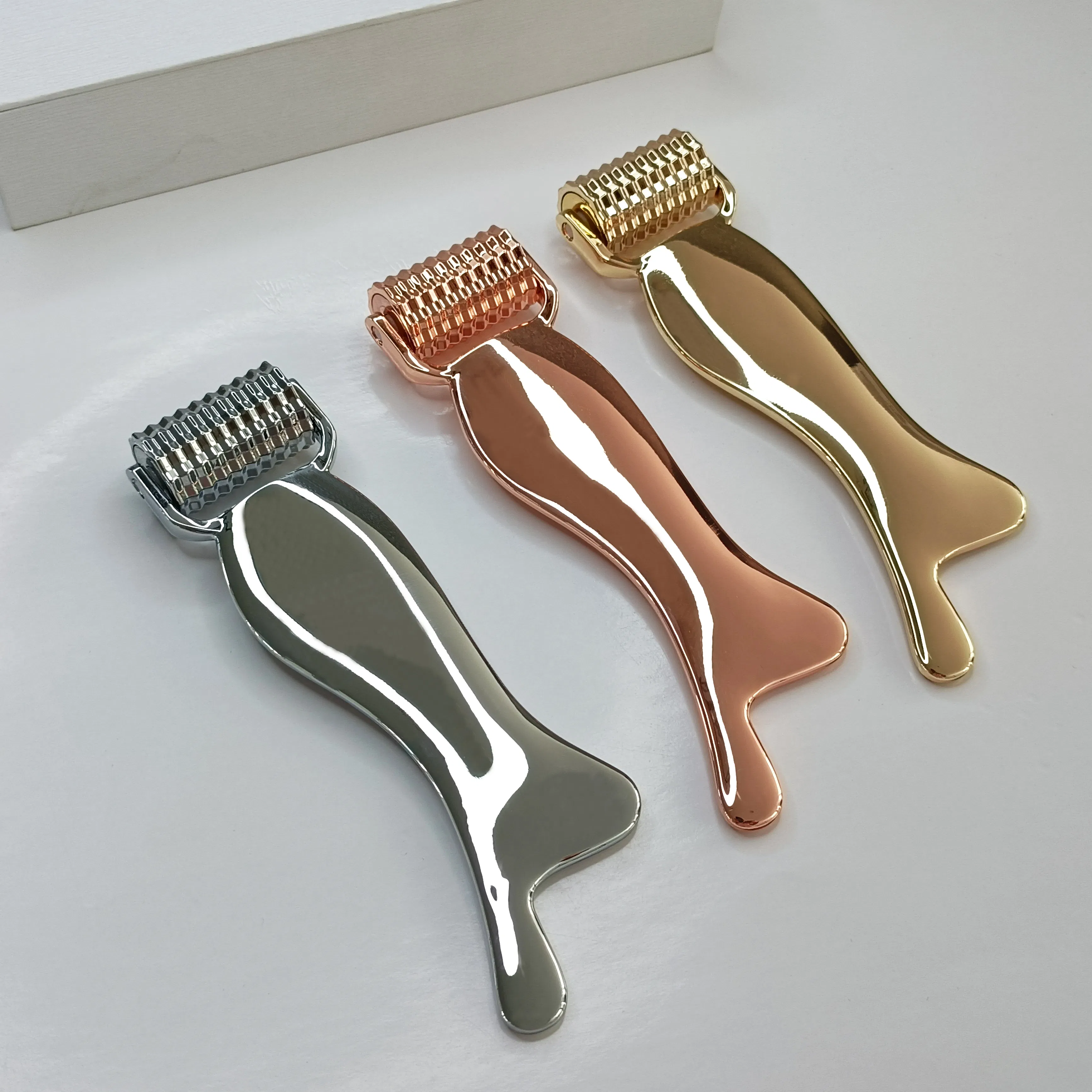 Manual Roller Massager Beauty Instrument Zinc Alloy Metal Microneedle Folding Umbrella Fiberglass Cloth Face Lift Massage