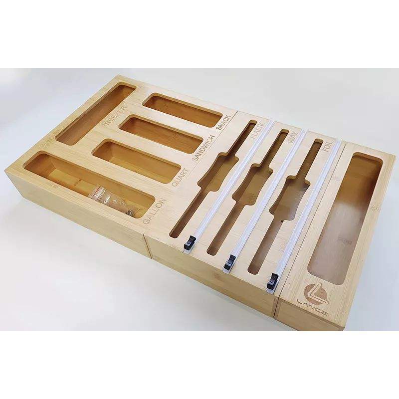Custom Design 9 in 1 Bamboo Ziplock Bag Organizer Set with Plastic Film Cutters