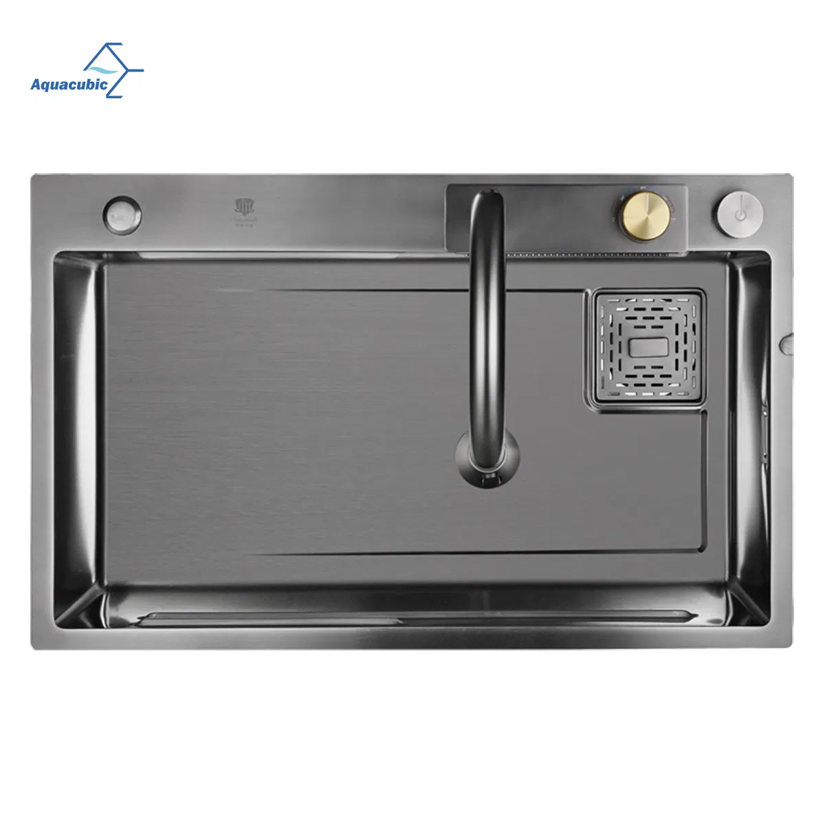 Nano Step Kitchen Sink 304 Stainless Steel Handmade Above Mount Waterfall Faucet Farmhouse Kitchen Black Sinks