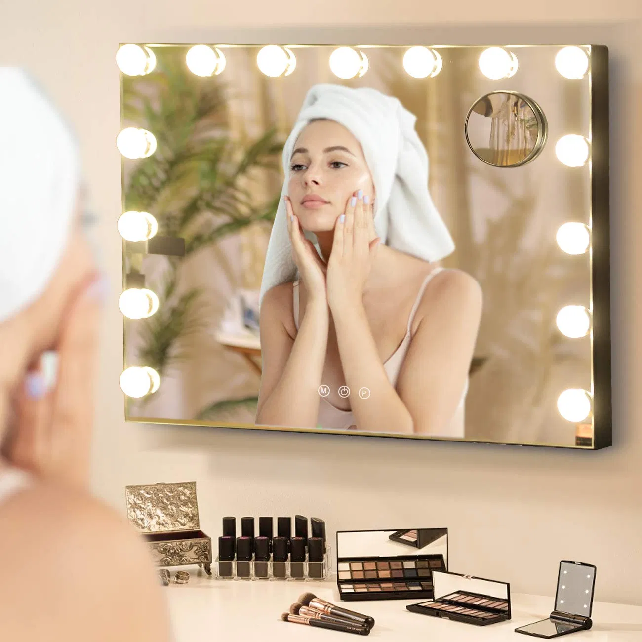 Sally Hollywood Lighted Makeup Mirror with Dimmable LED Bulbs for Dressing Room Vanity Mirror with Lights & Bedroom Tabletop or Wall-Mounted