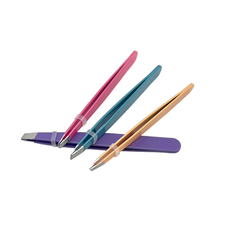 Custom Logo Eyebrow Clips Stainless Steel Slanted Mouth Eyebrow Tweezers