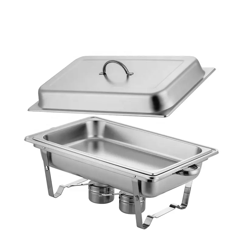 OEM Chafing Dish Buffet Set 9.5qt Stainless Steel Rectangular Chafers Food Warmer Sets for Catering, Foldable