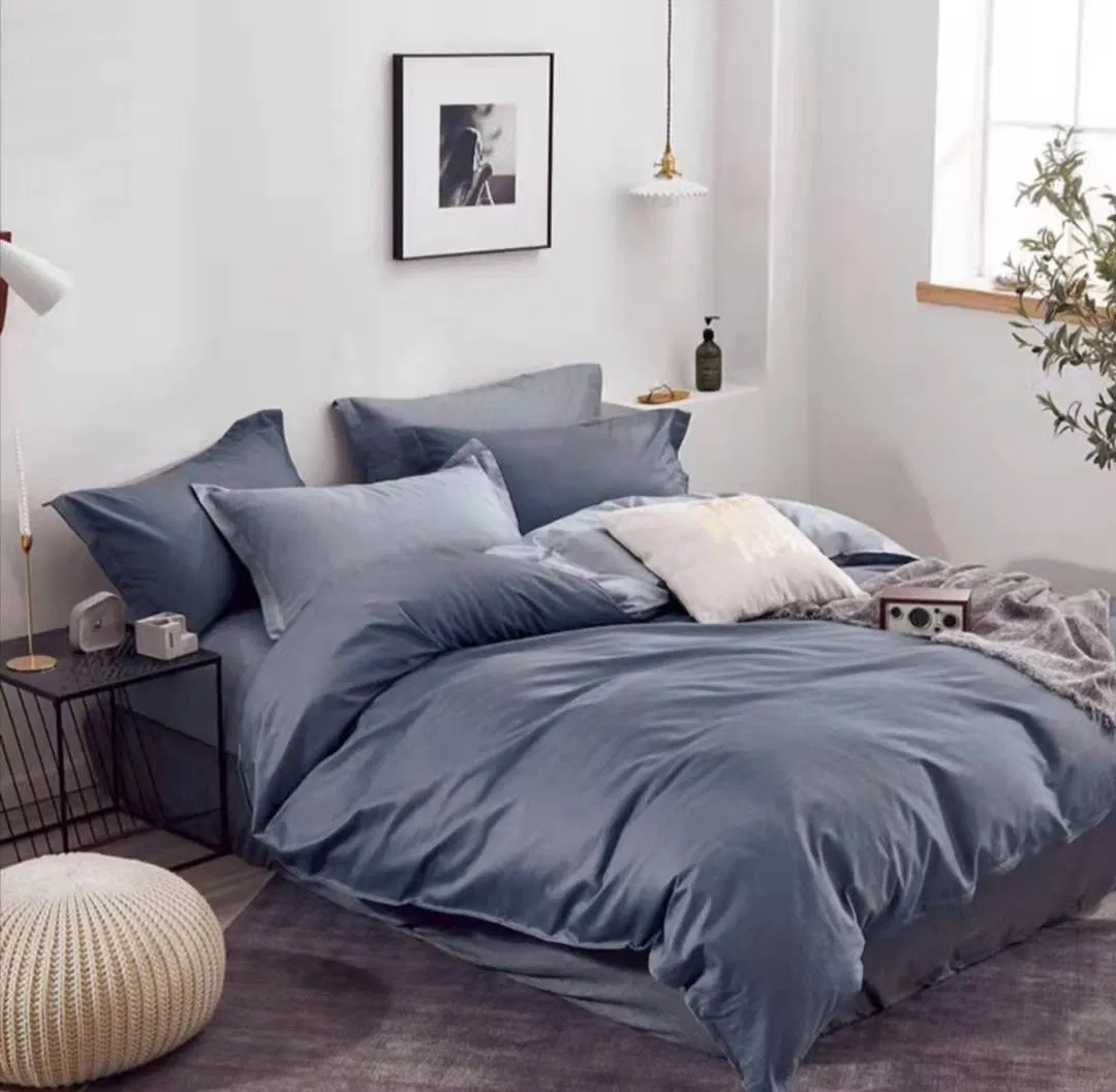 New Home Solid Color Fabric Custom Bed 4-Piece Sheet Sets, Quilt, Pillowcase Stylish Simple High Quality Cotton Sets