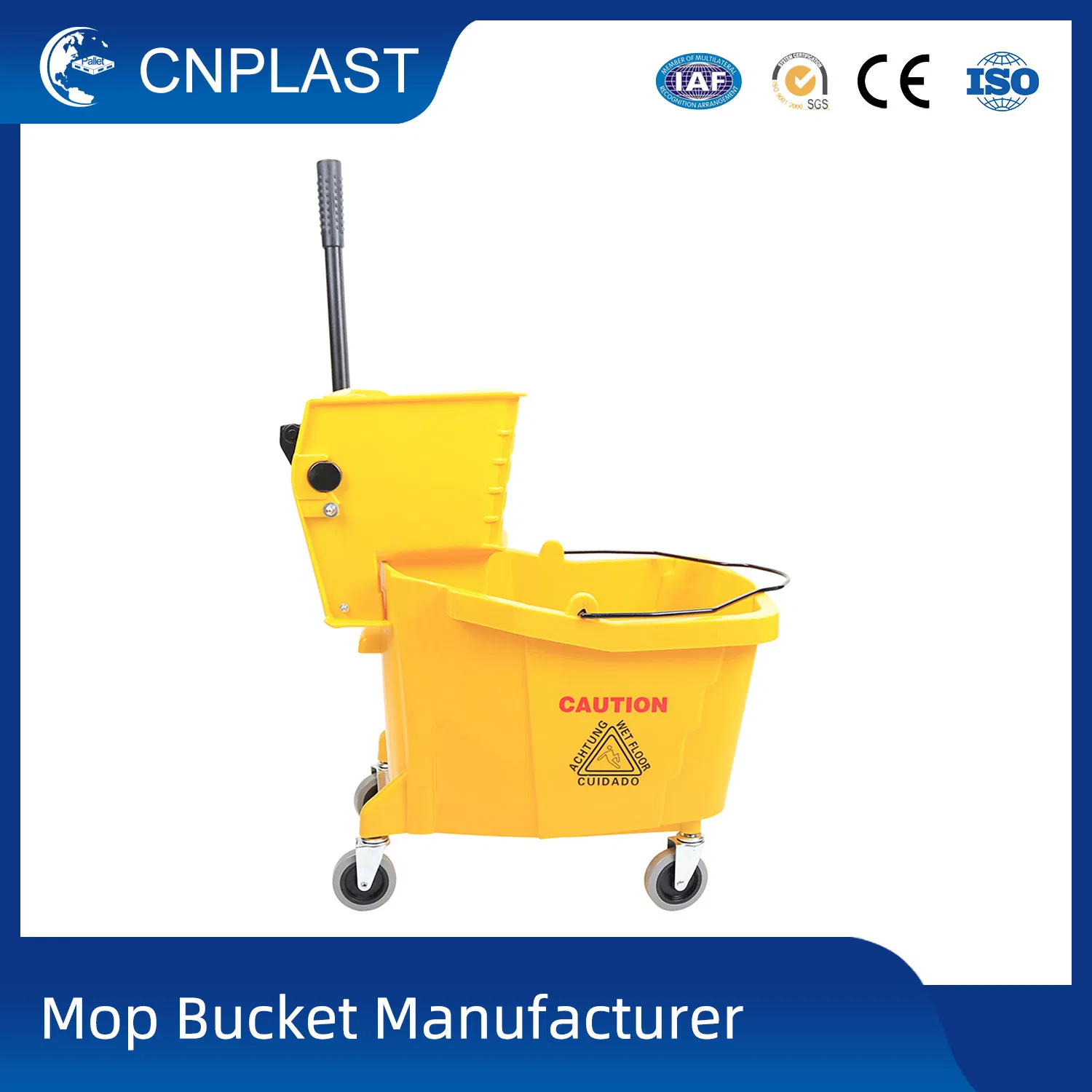 36L Commercial Yellow Plastic Floor Cleaning Squeeze Mop Bucket with Wringer Side-Press Cleaning Carts