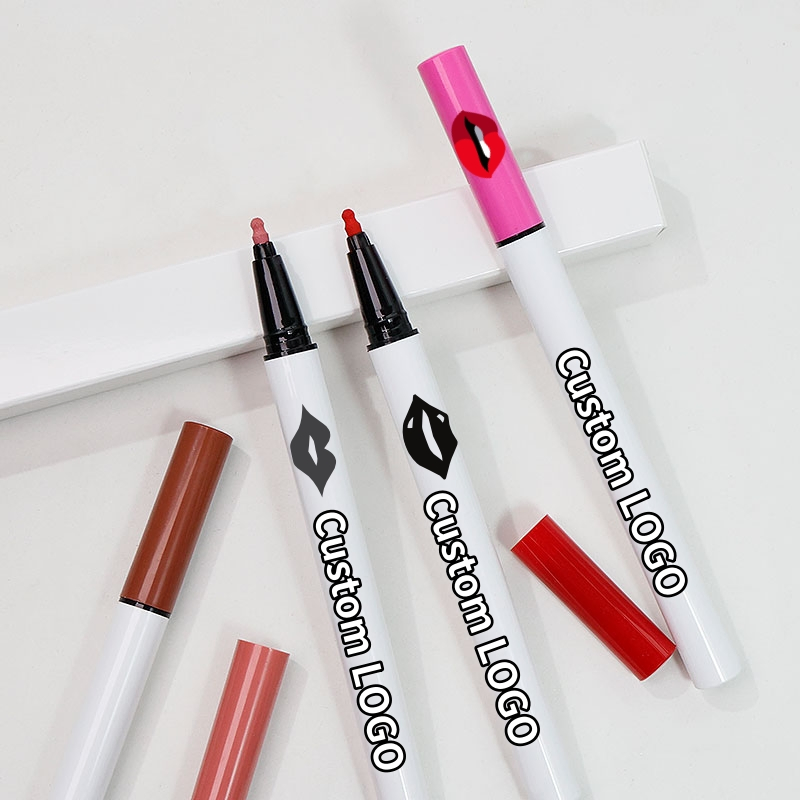 Vegan 2 in 1 Lip Liner Soft Sponge Head Brush Dark Brown Pigmented Liquid Lipstick Waterproof Long Lasting Lip Liner Pen