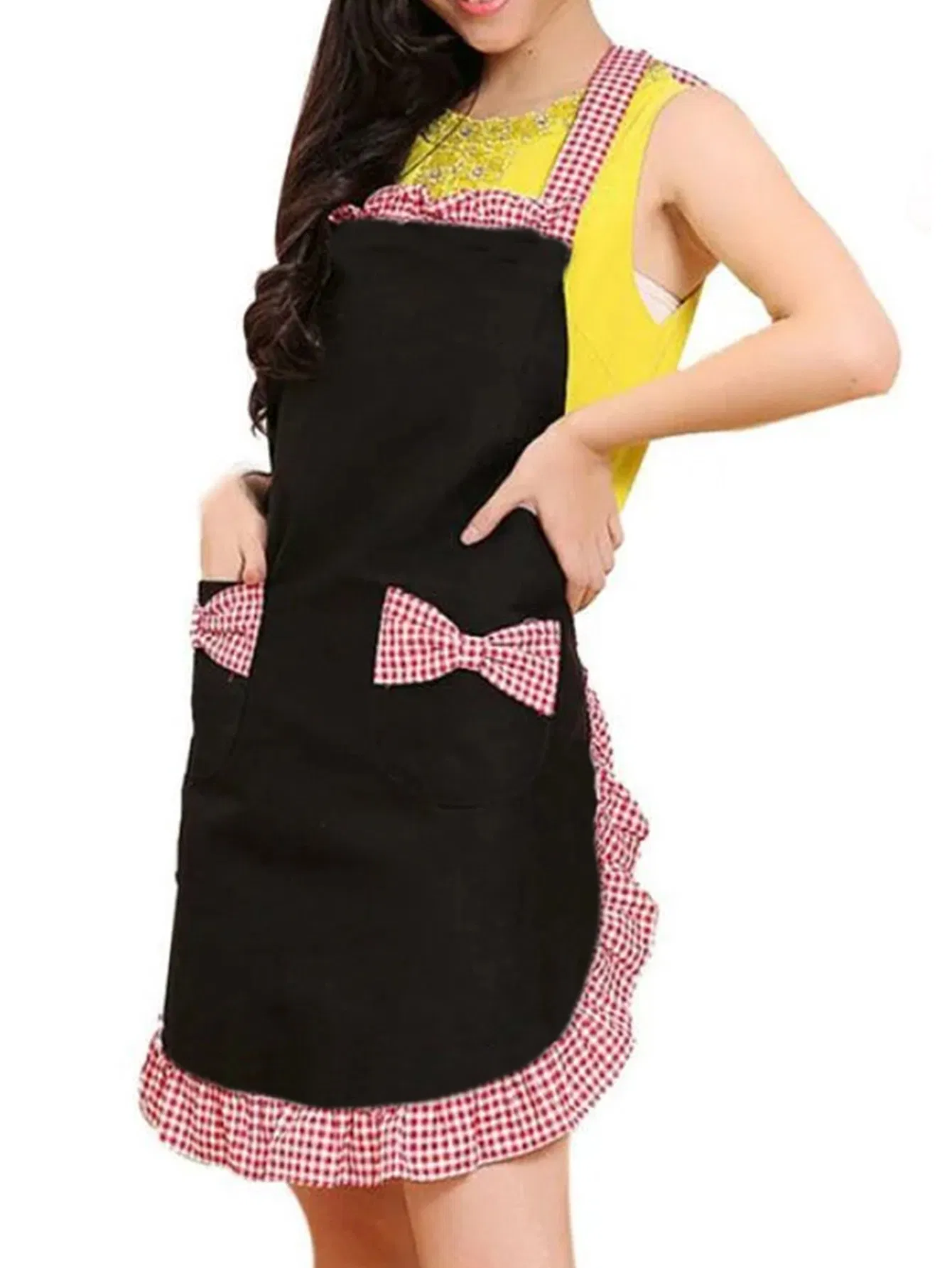 Black and White Checkered Maid Apron, Cute Style Girl's Home Anti-Stain Work Apron