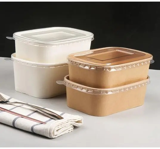China Factory's Single Wall Craft Paper Bowl and Container Rectangular Square Australia Style for Food Snack Rice Packaging