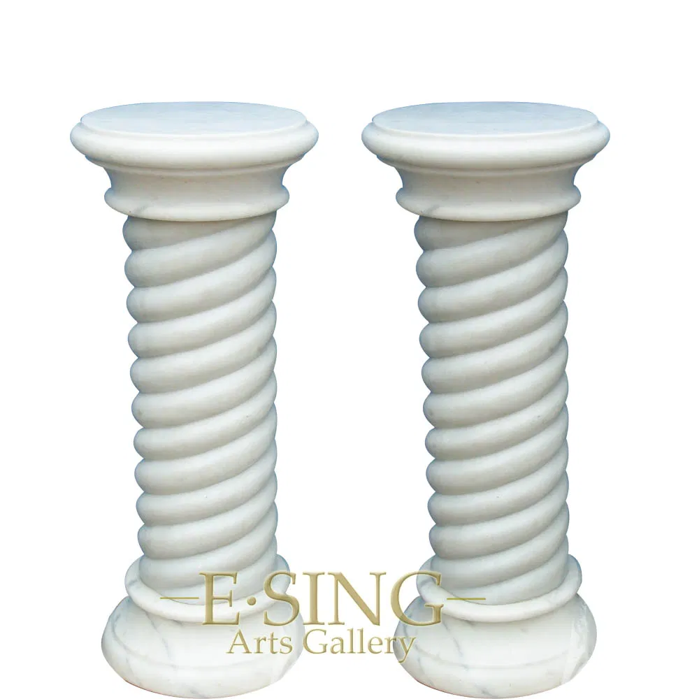 Column Pillar Round Base Pure White Marble Stands Pedestals