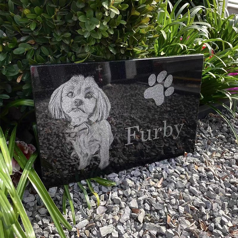 Black Granite Memorial Garden Stone Engraved Photo Cat Dog Memorial Stone Headstone