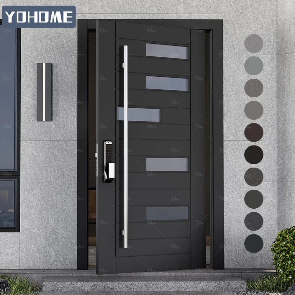 Алюминиевая входная дверь с приватным стеклом в современном стиле