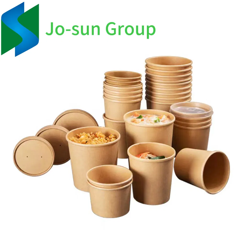 Brown Paper Soup Cups Wholesale Takeaway Soup Bowls Disposable Hot Drinks Cups with a Cover Soup Bucket