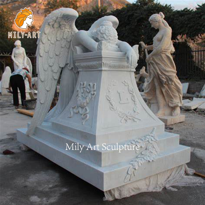 Natural Stone Cemetery Carvings Statue White Marble Angel Headstones Tombstone