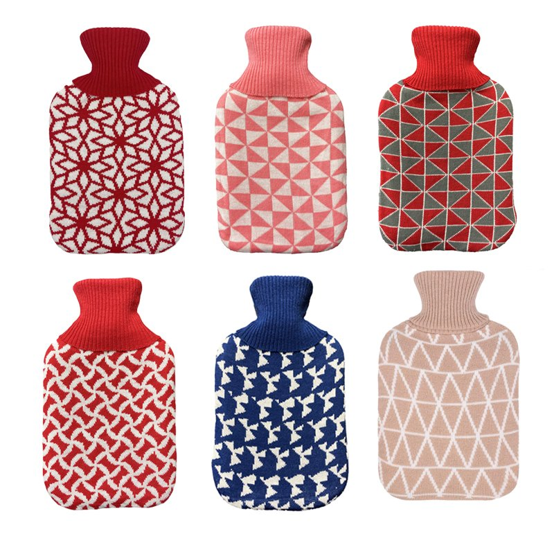 Wholesale Grey Jacquard Different Pattern Hot Water Bottle Cover Hot Water Bag Knitted Cover