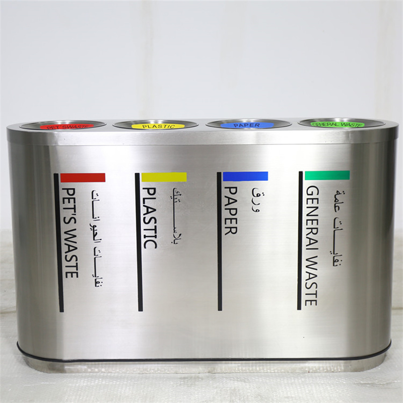 Large Outdoor Stainless Steel Multi Compartment Trash Garbage Can Commercial Recycling Bin