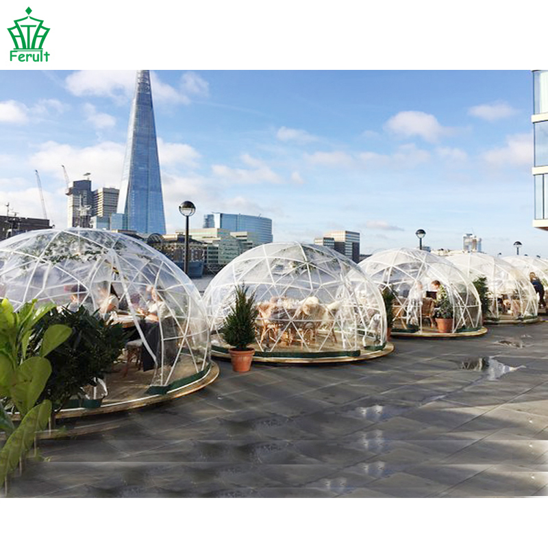 Dramatic Clear Igloo Steel Dome House Restaurant with Lounge-Style Seating Tent