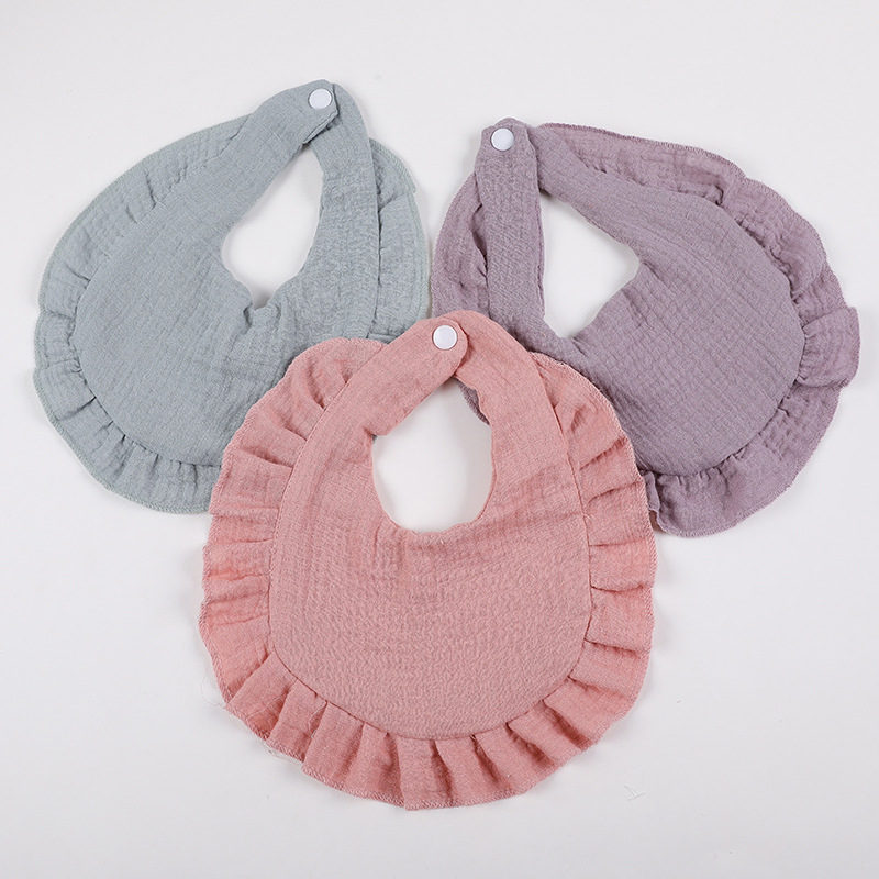 Ins - Style European and American Baby Ruffled Bubble Gauze Infant Bib: Double - Layered Crepe Fabric Drool Bib, a - Class 100% Cotton for Babies