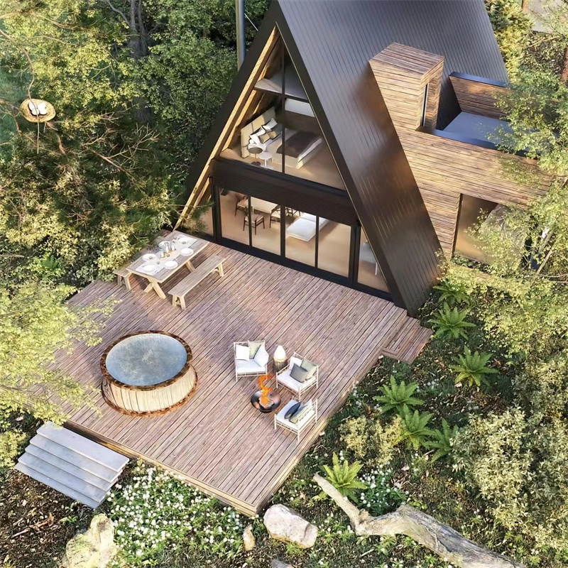 20'x28' Modern Steel a-Frame Vacation Cabin with 2 Bed, 1 Bath, 1 Kitchen
