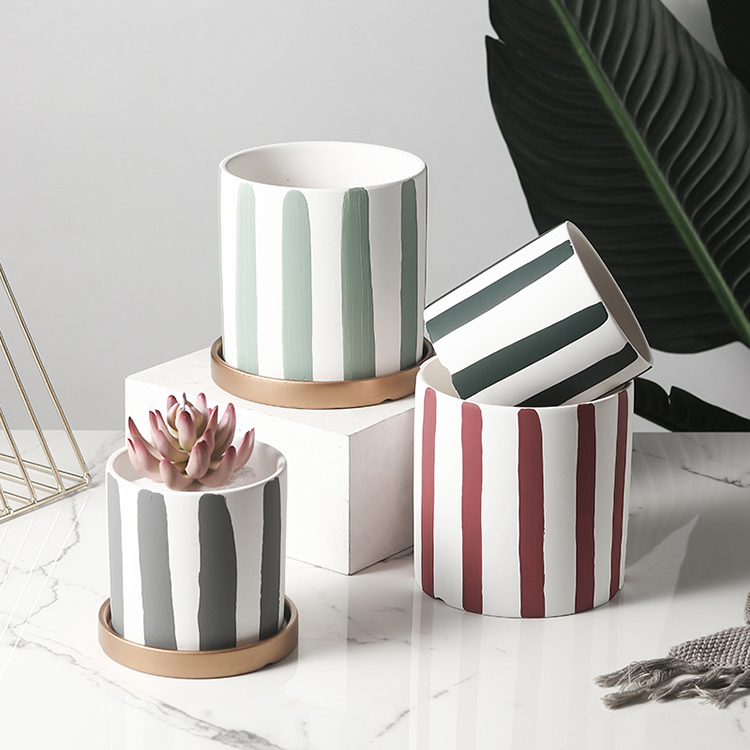 Горшок керамический мини полосатый для суккулентов