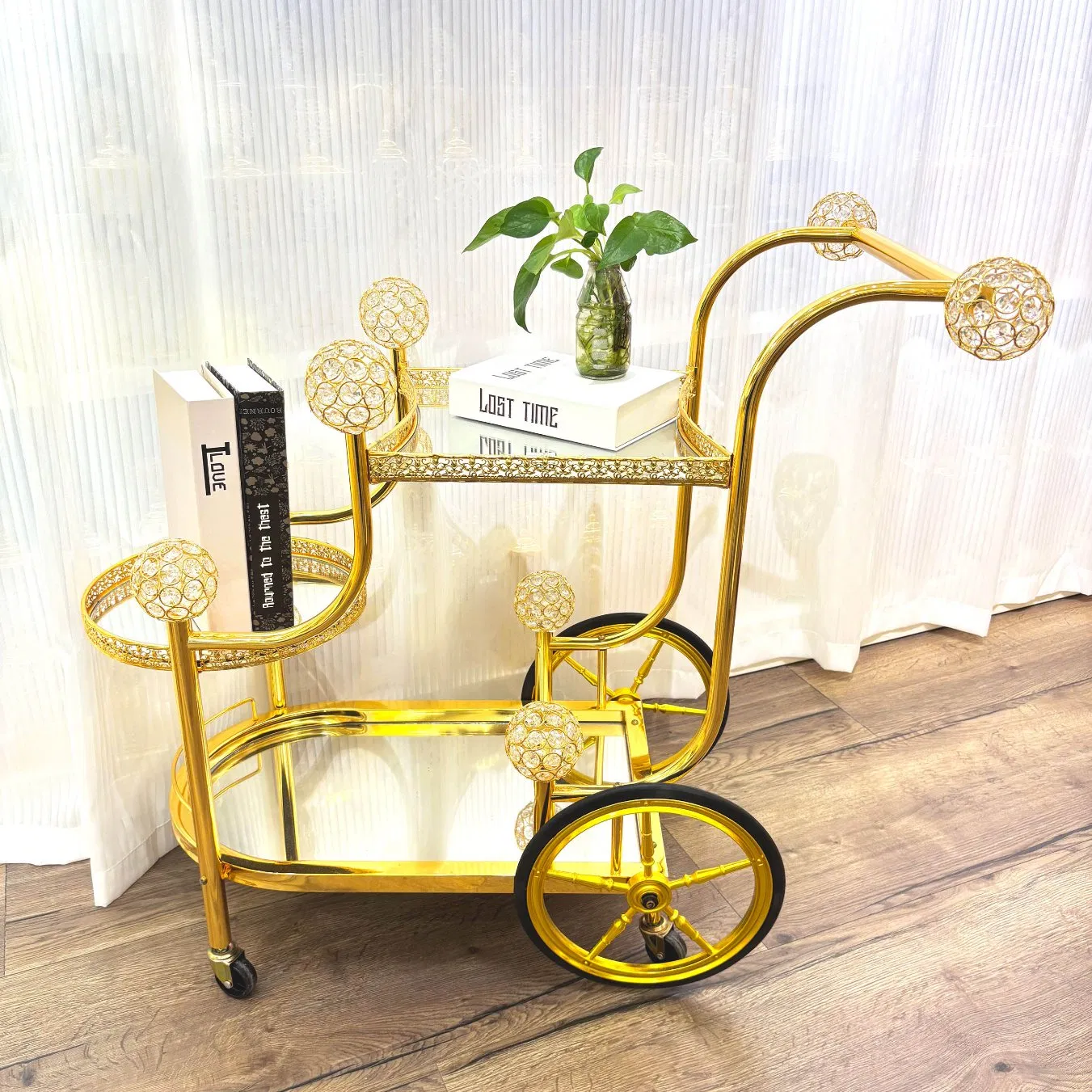 Luxury Mirror Arab Metal Dining Car Hotel Lobby Dining Car Handcart