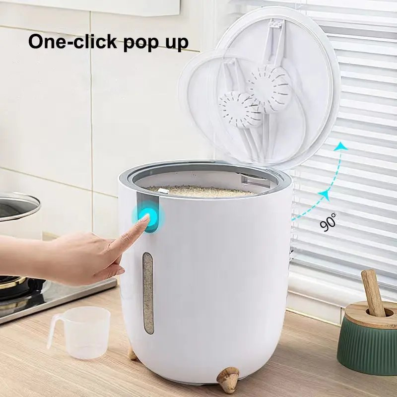 Sj-5 Durable Plastic Automatic Press-Type Food Box Rice Dispenser Storage Container for Kitchen Organizer